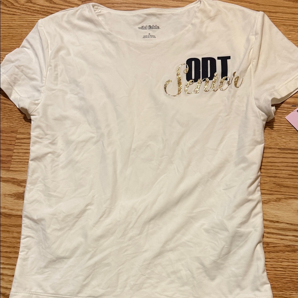 NWT Wild Fable White Graphic Tee with Black and Gold Accents